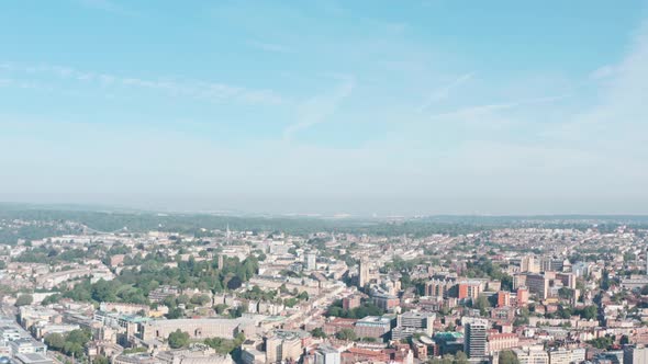 Dolly forward Drone shot over old city central Bristol Redland clifton