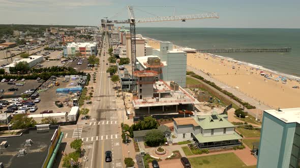 Aerial Footage Moxy Hotel Under Construction Virginia Beach Va Usa Circa June 2022