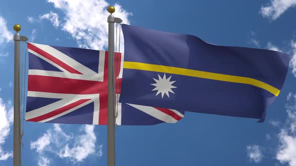 United Kingdom Flag Vs Nauru Flag On Flagpole