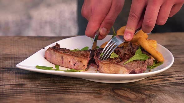 Opening a Delicious Tasty Steak in Slow Motion