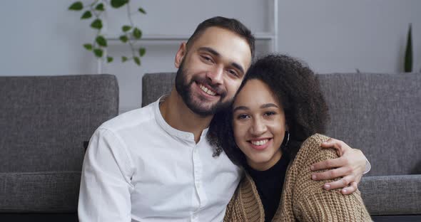 Interracial Relationship Portrait of Young People Closeup Male and Female Face Afro American