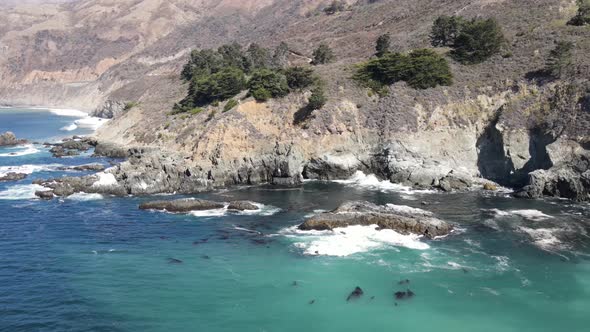 Aerial of the rugged coastline in California