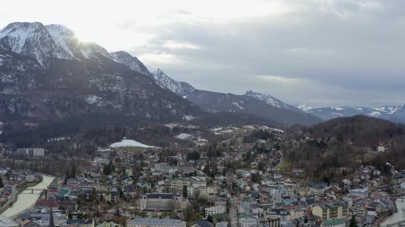 Aerial View of a Historic City in the Austrian Alps