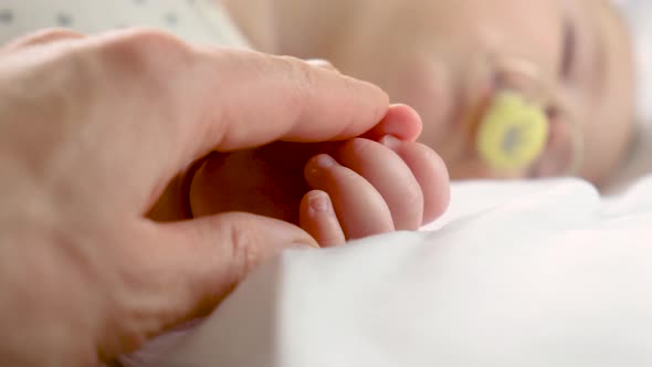 Little Baby Sleeping Father Gives By the Hand