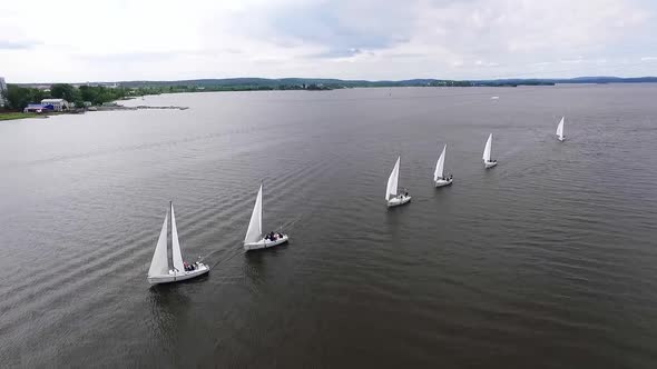 Regatta. Aerial view of Boats on the city pond 24