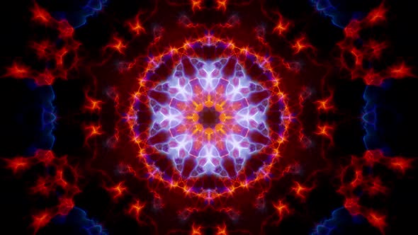 Fractal Red and Blue Kaleidoscope Fire Background Loop 4K 01
