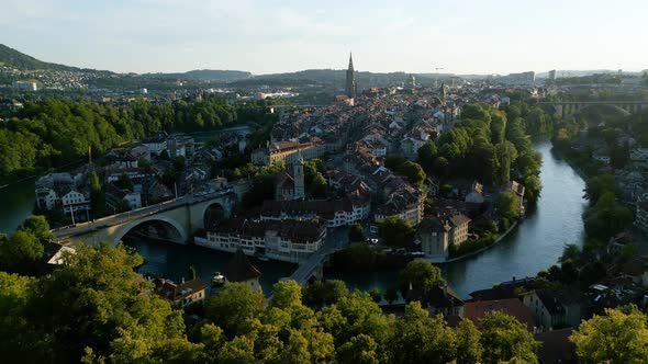 City of Bern in Switzerland From Above  the Capital City Evening View