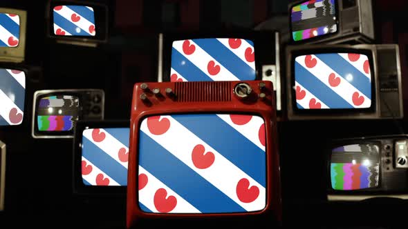 Flag of Friesland, province of the Netherlands, and Retro TVs.