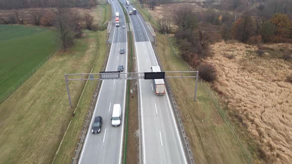 Cars Moving on Highway Aerial View