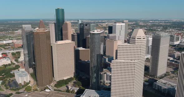 Drone view of downtown Houston skyline. This video was filmed in4k for best image quality.