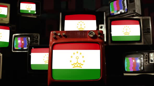 Tajikistan flag on a Retro TV Wall.