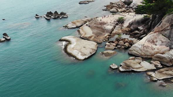 Famous Grandfather and Grandmother Rocks Located on Shore of Blue Sea on Koh Samui Island