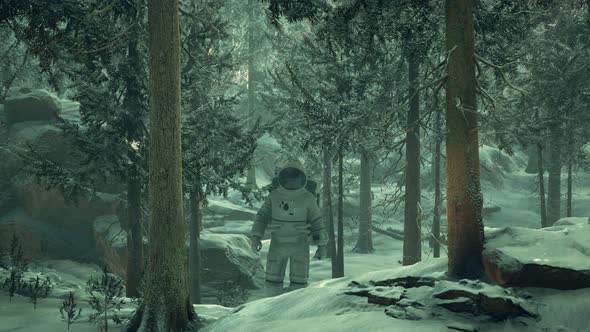 Astronaut Exploring Forest in Snow alt