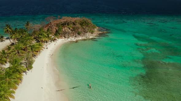 Torpical Island with White Sandy Beach Top View