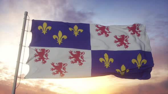 Picardie Flag France Waving in the Wind Sky and Sun Background