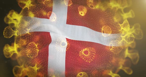 Denmark Flag With Coronavirus Microbe Centered 4K alt