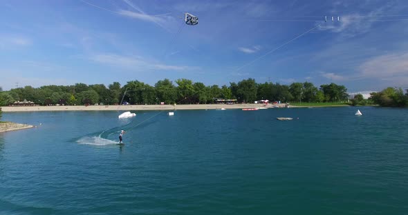 Woman wakeboarding at Wake Park in Zagreb, Croatia Jarun