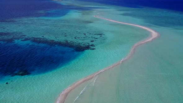 Aerial landscape of bay beach by blue lagoon and sand background