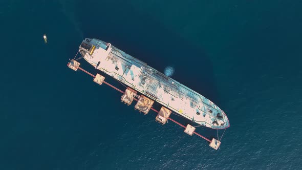 A gas tanker is anchored at sea aerial view 4 K