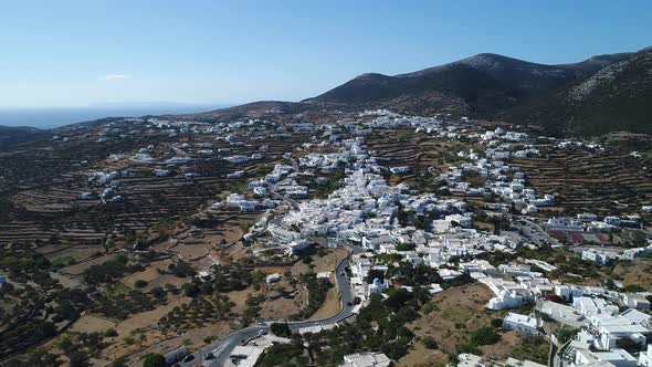 Village of Apollonia on Sifnos Island in the Cyclades in Greece from the sky