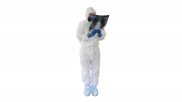 Infectious Disease Doctor in Protective Antibacterial Suit and Medical Mask Pulmonologist Examines