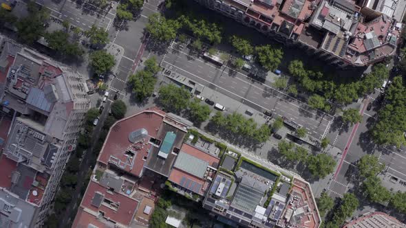 Barcelona City Aerial View of the CBD and Streets with Vehicles