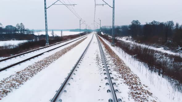 Heavy Snow Over Train Tracks