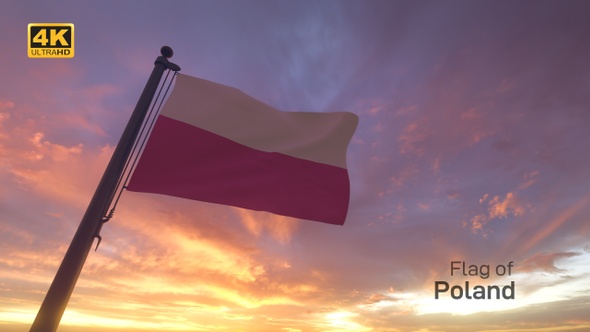 Poland Flag on a Flagpole V3 - 4K