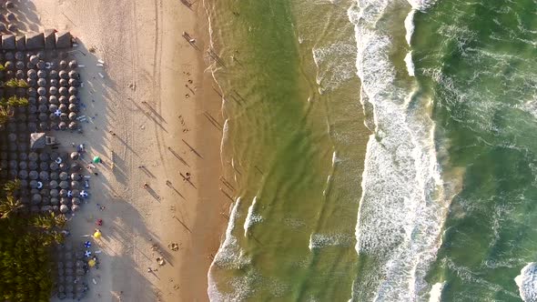 Aerial view of waves in  Forteleza beach in Brazil.