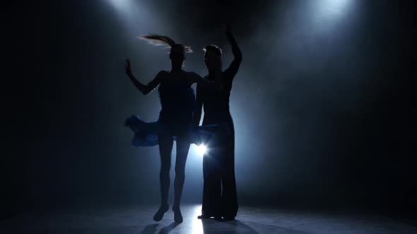 Professional Couple of Ballroom Dancers Posing in Smoky Studio, Silhouette