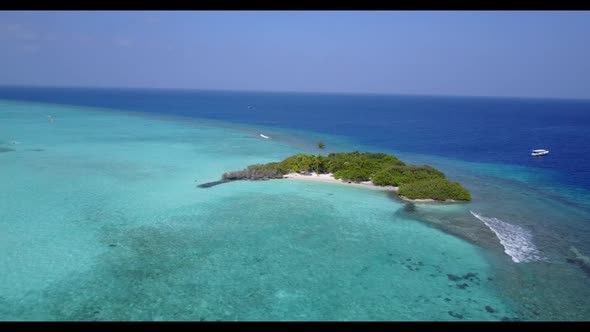 Aerial top view travel of exotic sea view beach trip by blue ocean with white sandy background of a 