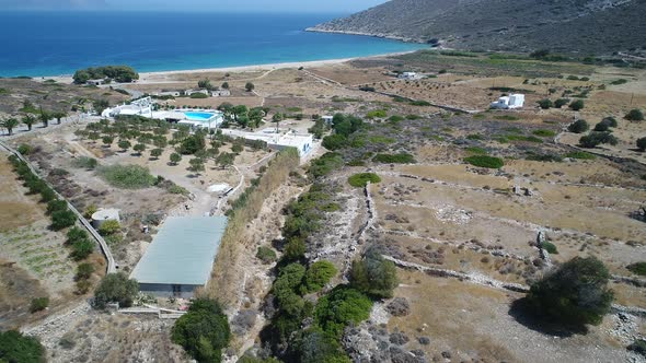 Mylopotas on the island of Ios in the Cyclades in Greece seen from the sky