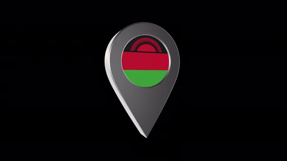 3d Animation Map Navigation Pointer With Malawi Flag With Alpha Channel  - 4K