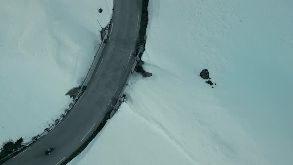 Drone Shot of Professional Road Cyclist in Winter