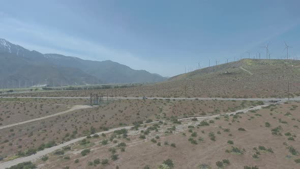 Zoom in aerial view of the windmills of San Gorgonio Pass California United States