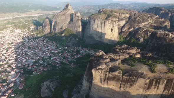 Aerial view of Kalambaka and Kastraki and Meteora rocks