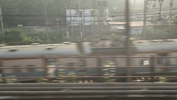 Aerial view on railway during the train ride in Mumbai.