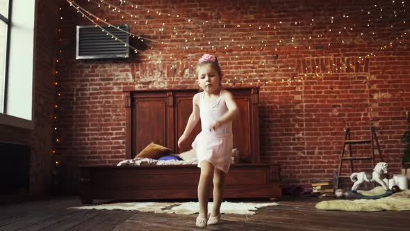 Ballerina Kid Runs and Jumps Around the Room