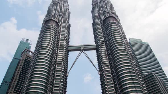 Petronas Twin Towers with Fast Flying Clouds Time-lapse Kuala Lumpur Malaysia