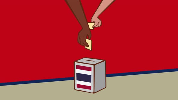 Voting - Close-up of hand casting and inserting a vote in polling box - Thailand