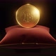 bitcoin on a red pillow, rotating in a semicircle. Loop cycle - VideoHive Item for Sale
