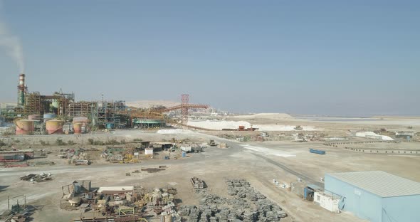Aerial view of industrial zone along Dead Sea, Negev, Israel.