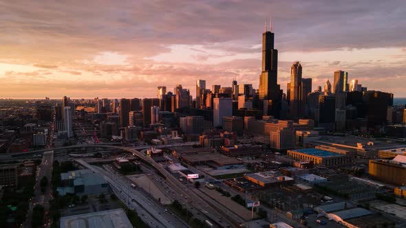 Chicago at Golden Hour - Aerial Time Lapse