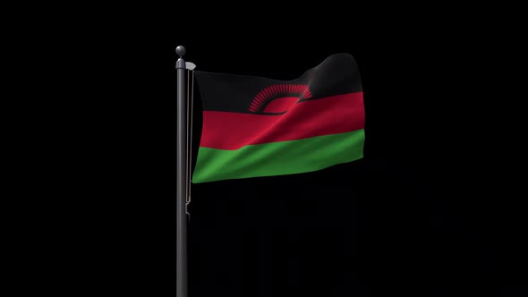 Malawi Flag On Flagpole With Alpha Channel