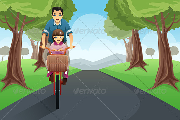 Dad Daughter Biking Together