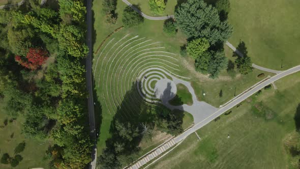 Walkways in the park area. Aerial photography.