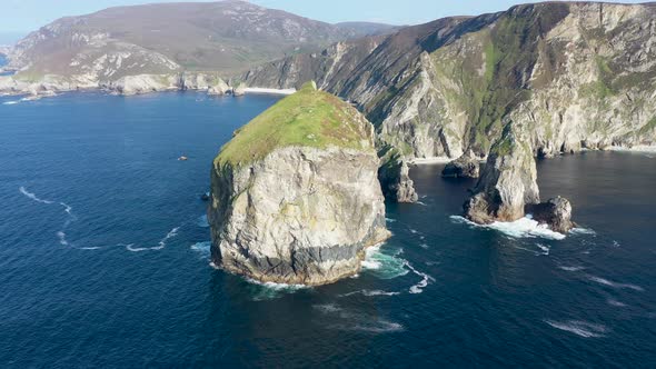 Aerial View of Tormore Island By Port Between Ardara and Glencolumbkille in County Donegal The