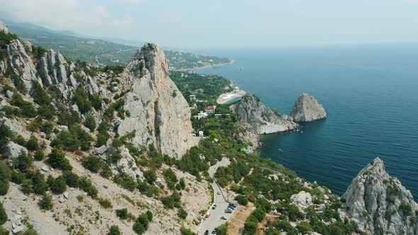 Aerial View of Simeiz Mountain Koshka and Diva Rock