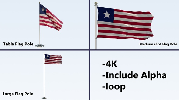 Liberia Flag Pole Pack 4k-Loop