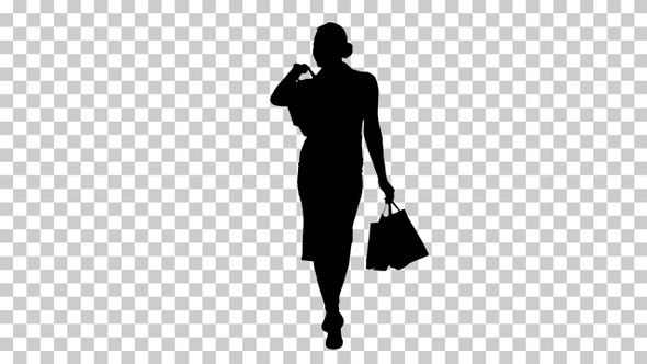 Silhouette Happy woman holding shopping bags smiling and